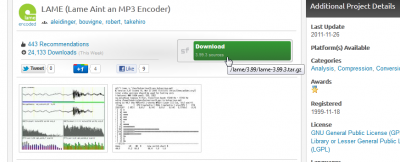 Загрузка LAME с SourceForge.net